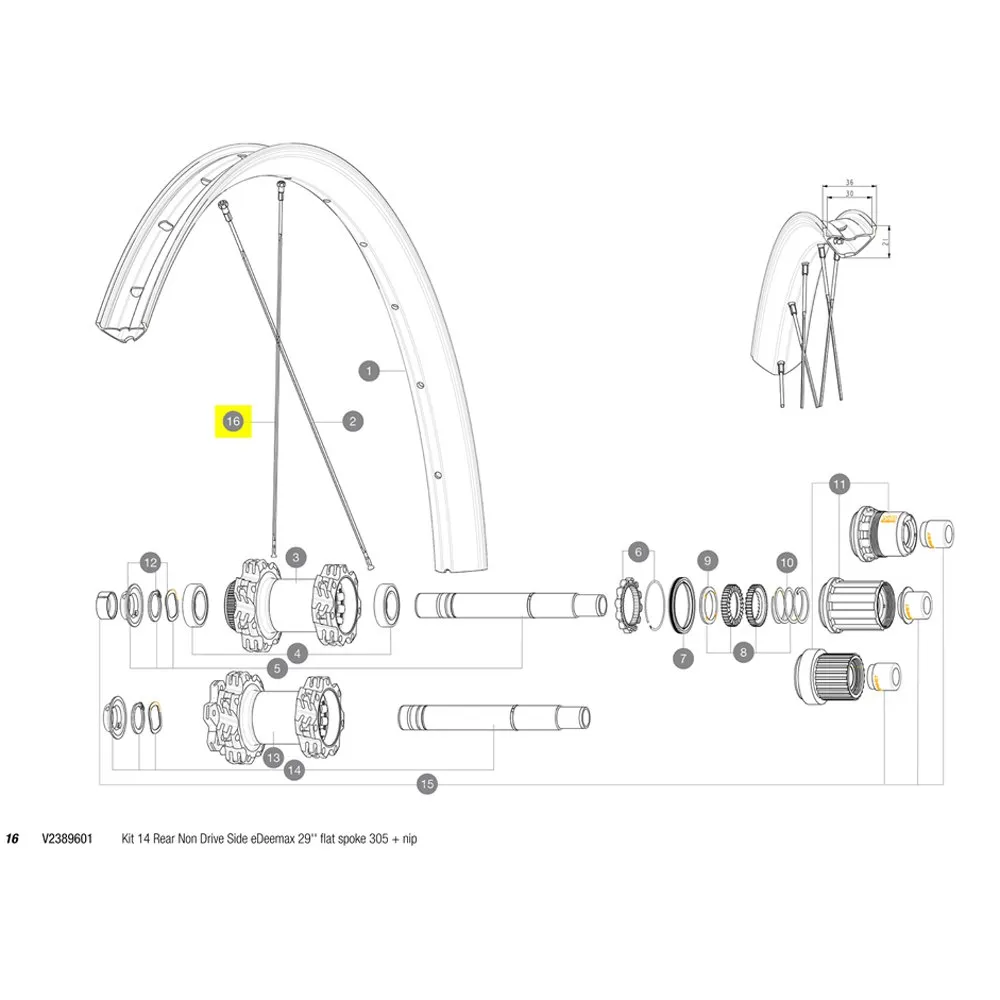 Mavic Kit 14 Rear Non Drive Side Edeemax 29´´ Eiker, Black, 305mm