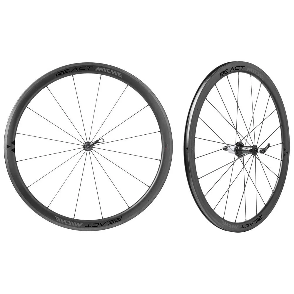 Miche Re.act Landeveishjulsett, Black, 12 x 100/12 x 142mm, Shimano/Sram HG Miche Re.act Landeveishjulsett, Black, 12 x 100/12 x 142mm, Shimano/Sram HG