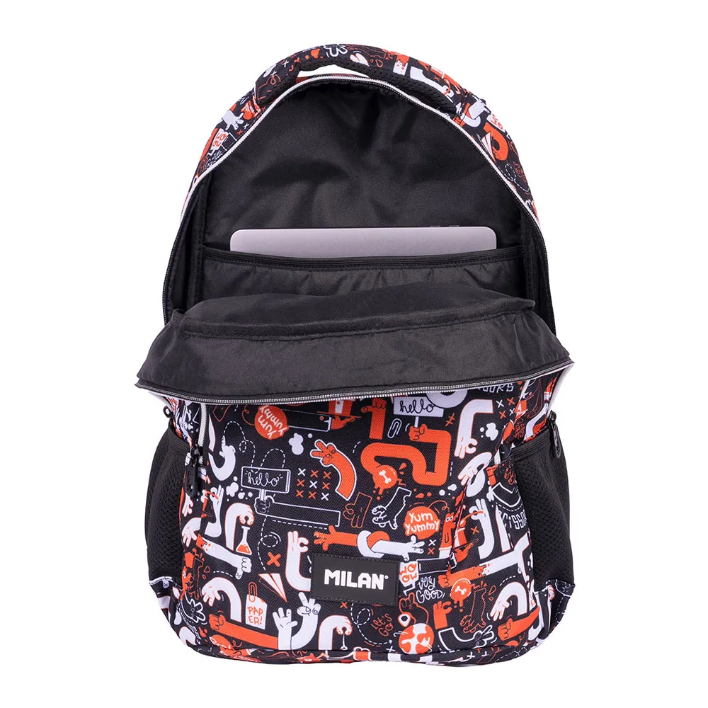 Milan Skolesekk Med 2 Glidelåser Fingre Spesialserie 21l, Multicolor