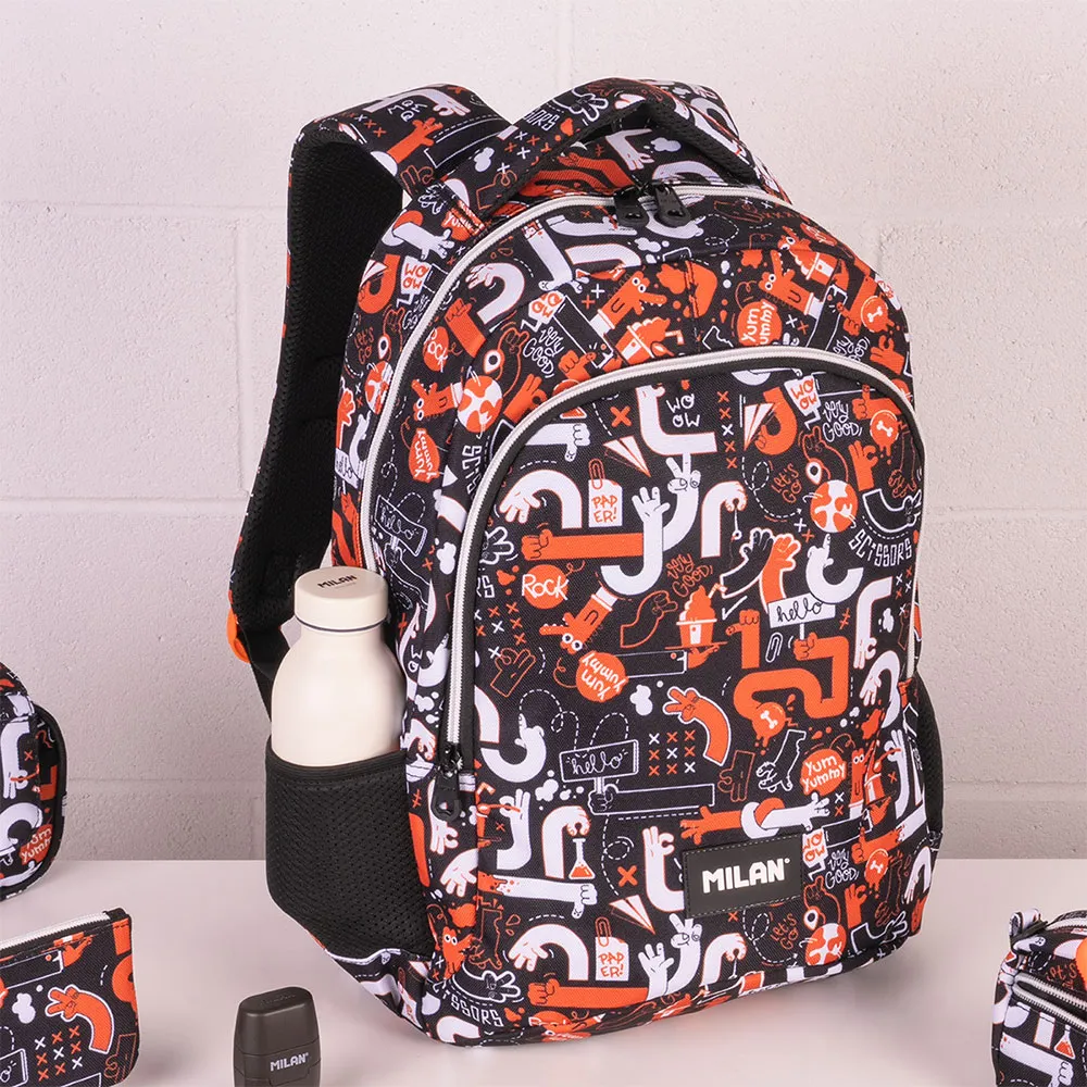 Milan Skolesekk Med 2 Glidelåser Fingre Spesialserie 21l, Multicolor
