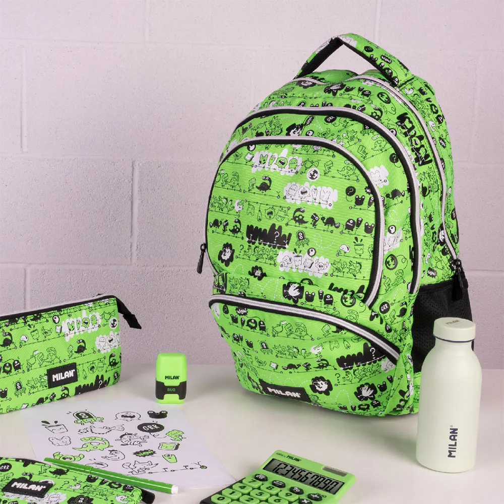 Milan Skolesekk Med 4 Glidelåser Tandem 2 Spesialserie 25l, Multicolor Milan Skolesekk Med 4 Glidelåser Tandem 2 Spesialserie 25l, Multicolor