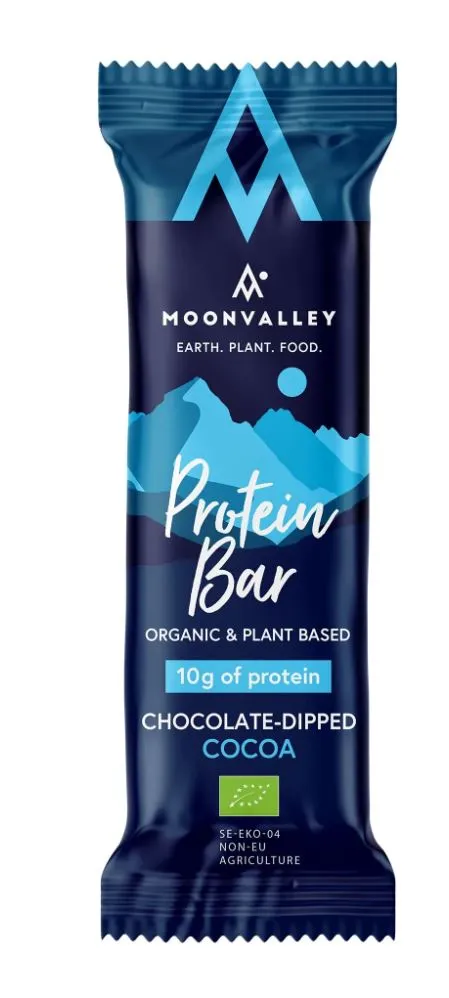 Moonvalley Protein Bar Cocoa chocolate-dipped