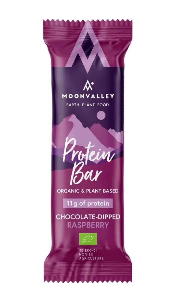 Moonvalley Protein Bar Raspberry chocolate-dipped