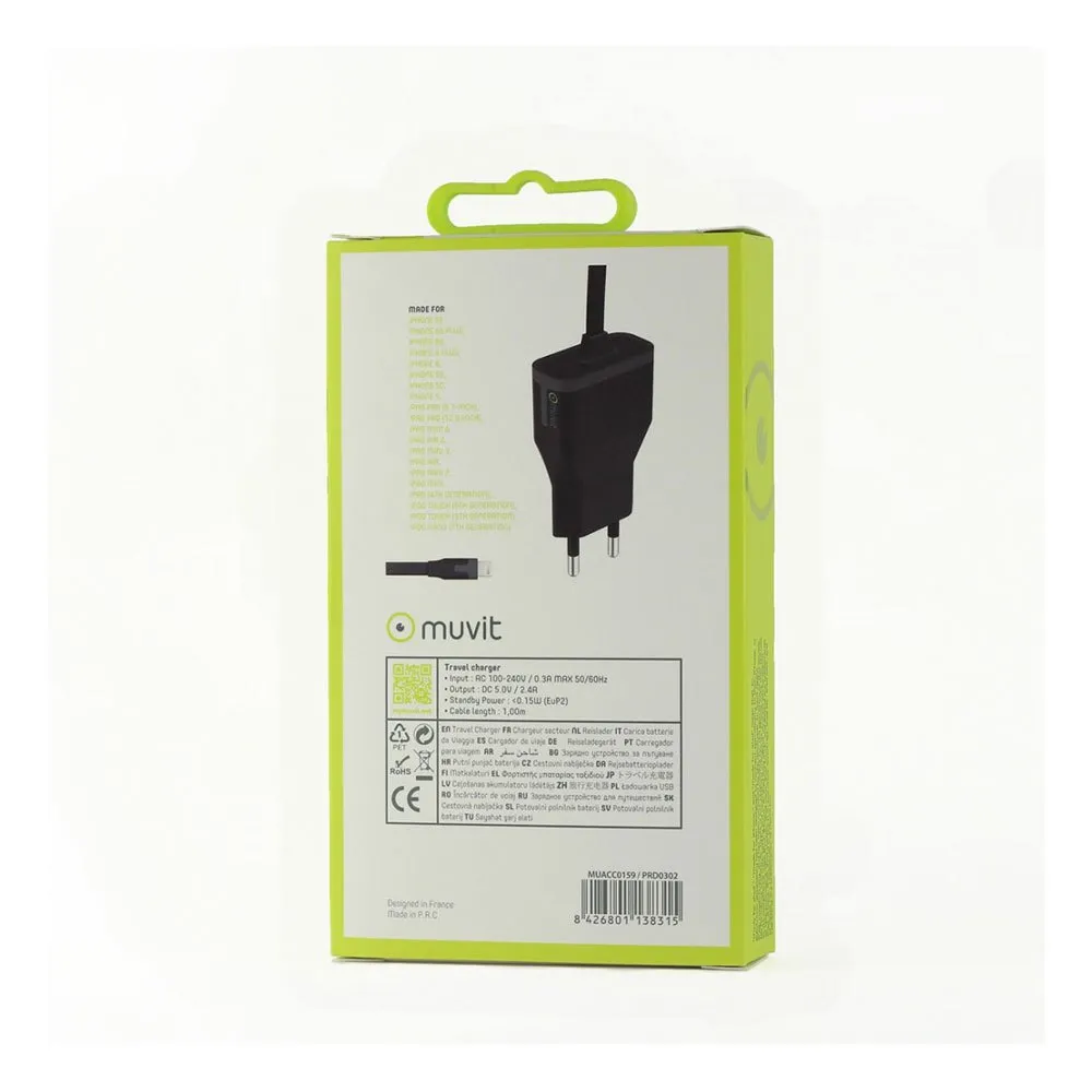 Muvit Travel Apple Lightning Mfi 1m 2.4a Lader
