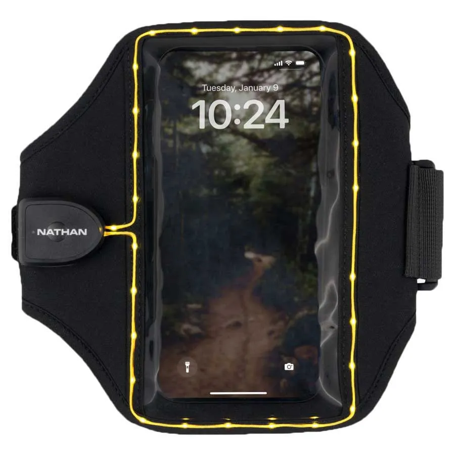 Nathan Telefonholder Med Lommelykt Til 5 Km Laserløp, Black / high vis yellow, One Size