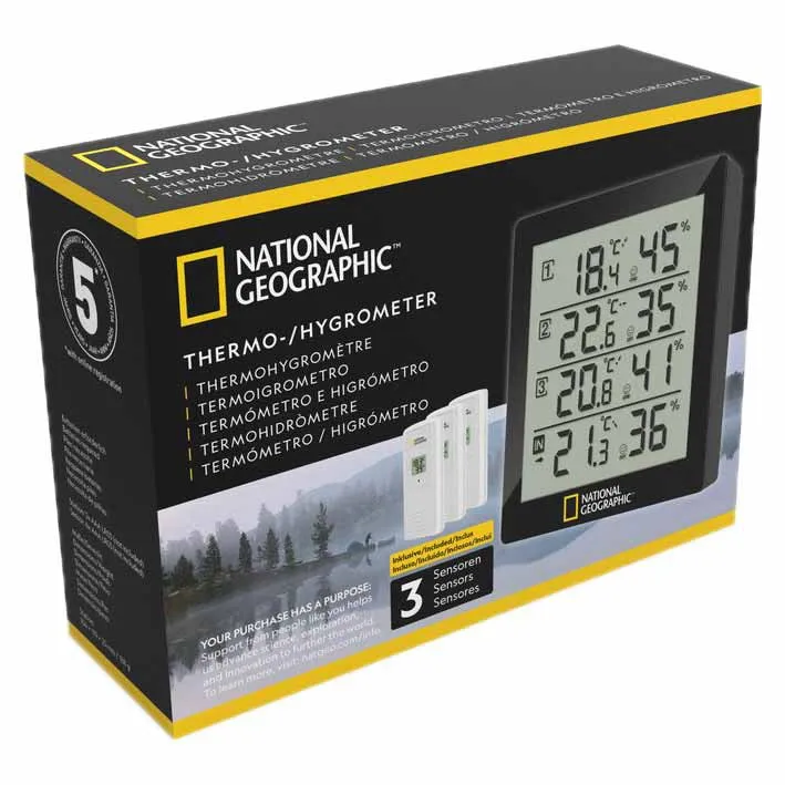 National Geographic 9070200 Termometer Og Hygrometer, Black / white, One Size