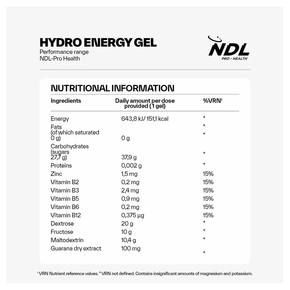 Ndl Pro Health Hydro Energy Gel Boks Med Energigeler Kola 60g 12 Enheter, One size