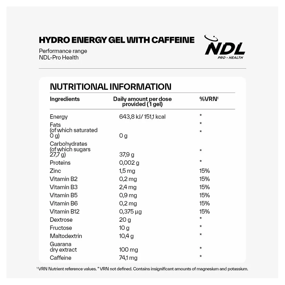 Ndl Pro Health Hydro Energy Gel+caffeine Boks Med Energigeler Kola 60g 12 Enheter, One size Ndl Pro Health Hydro Energy Gel+caffeine Boks Med Energigeler Kola 60g 12 Enheter, One size
