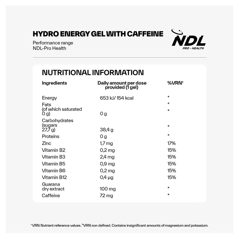 Ndl Pro Health Hydro Energy Gel+caffeine Boks Med Energigeler Mango 60g 12 Enheter, One size