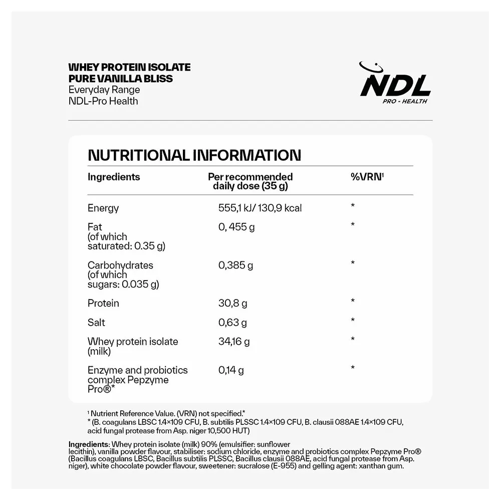Ndl Pro Health Isolate Protein Powder Myseprotein Vanilje 1kg, One size Ndl Pro Health Isolate Protein Powder Myseprotein Vanilje 1kg, One size