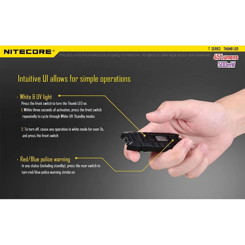 Nitecore Thumb Leo Lommelykt, Black, 45 Lysstyrker Nitecore Thumb Leo Lommelykt, Black, 45 Lysstyrker