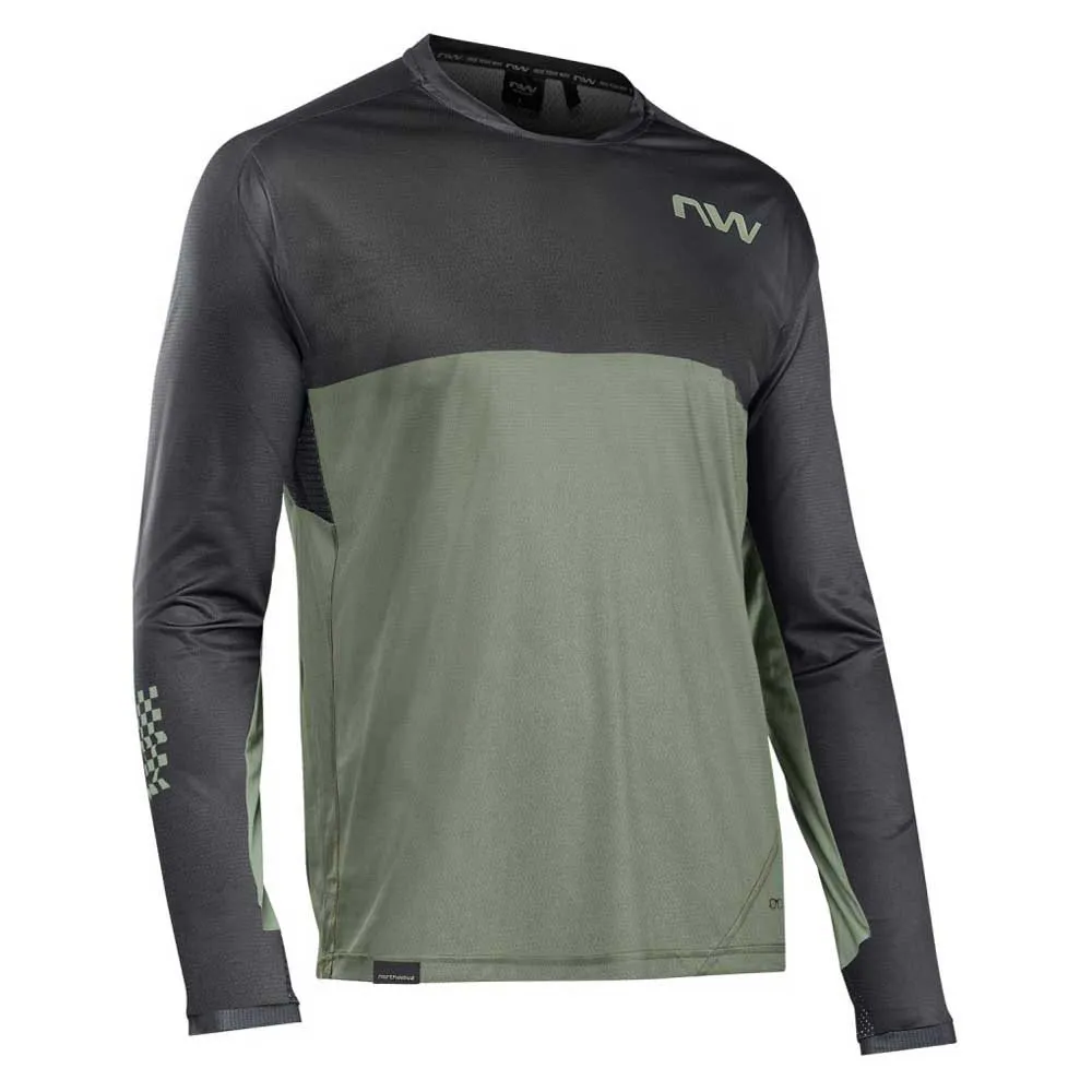 Northwave Edge Langarmet Enduro-sykkeltrøye, Black / green forest, L