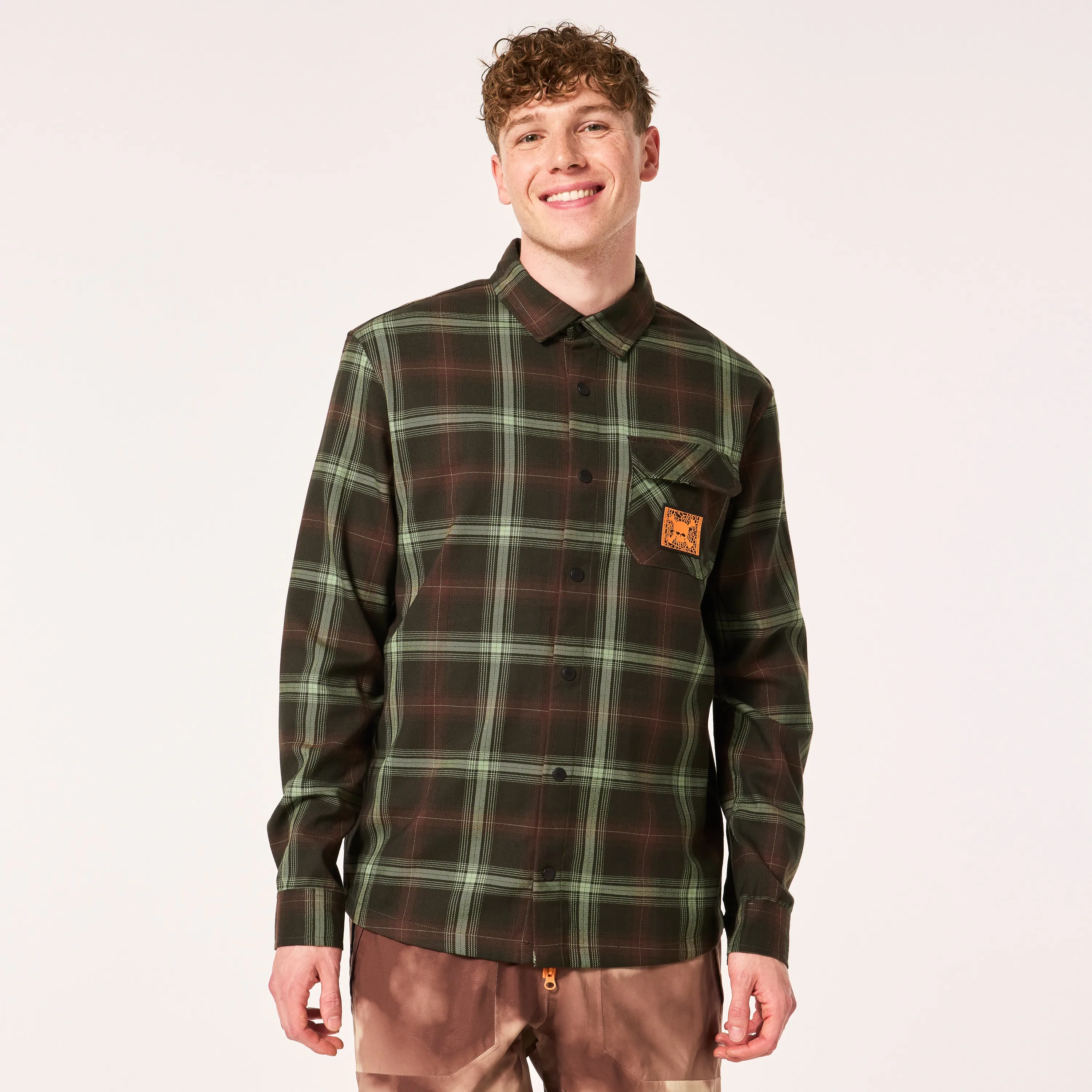 Oakley Mann Tc Skull Flannel Shirt, Green / brown check