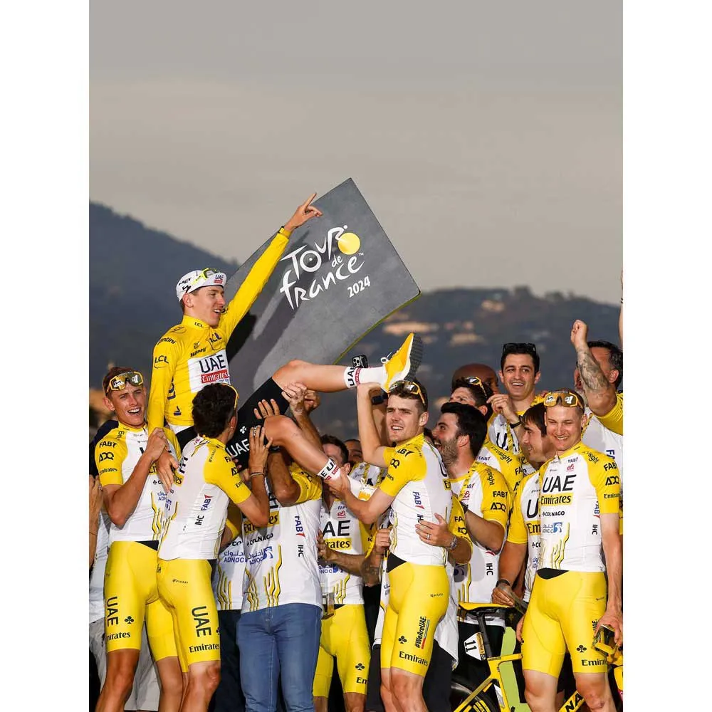 Pissei Uae Team Emirates-tour De France 2024 Replica Kort Ermet Trøye Refurbished, Yellow / white
