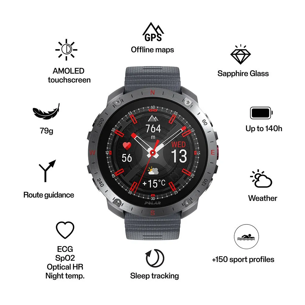 Polar Grit X2 Pro Klokke Refurbished, Grey / silver Polar Grit X2 Pro Klokke Refurbished, Grey / silver