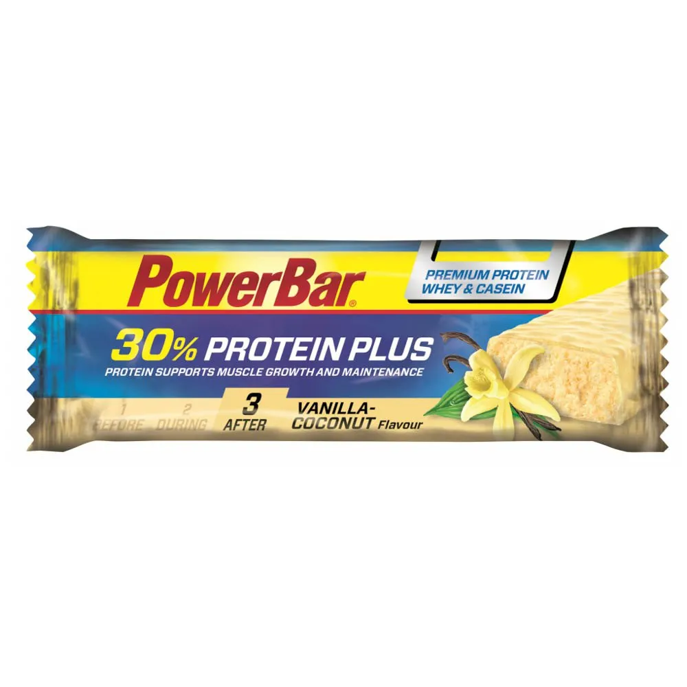 Powerbar Plus 30% Proteinbarerboks Vanilje & Kokos 55g 15 Enheter, Blue, One Size Powerbar Plus 30% Proteinbarerboks Vanilje & Kokos 55g 15 Enheter, Blue, One Size