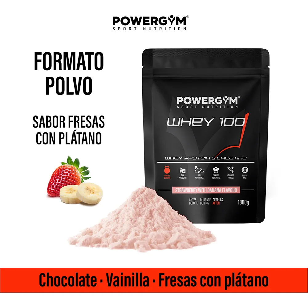 Powergym 100 Myseprotein Banan Og Jordbær 1800g, One size