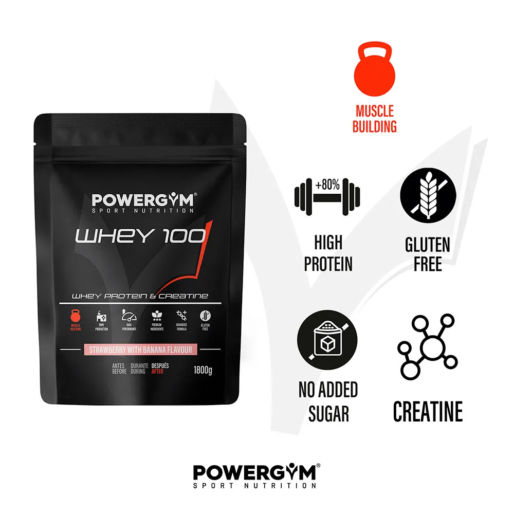Powergym 100 Myseprotein Banan Og Jordbær 1800g, One size
