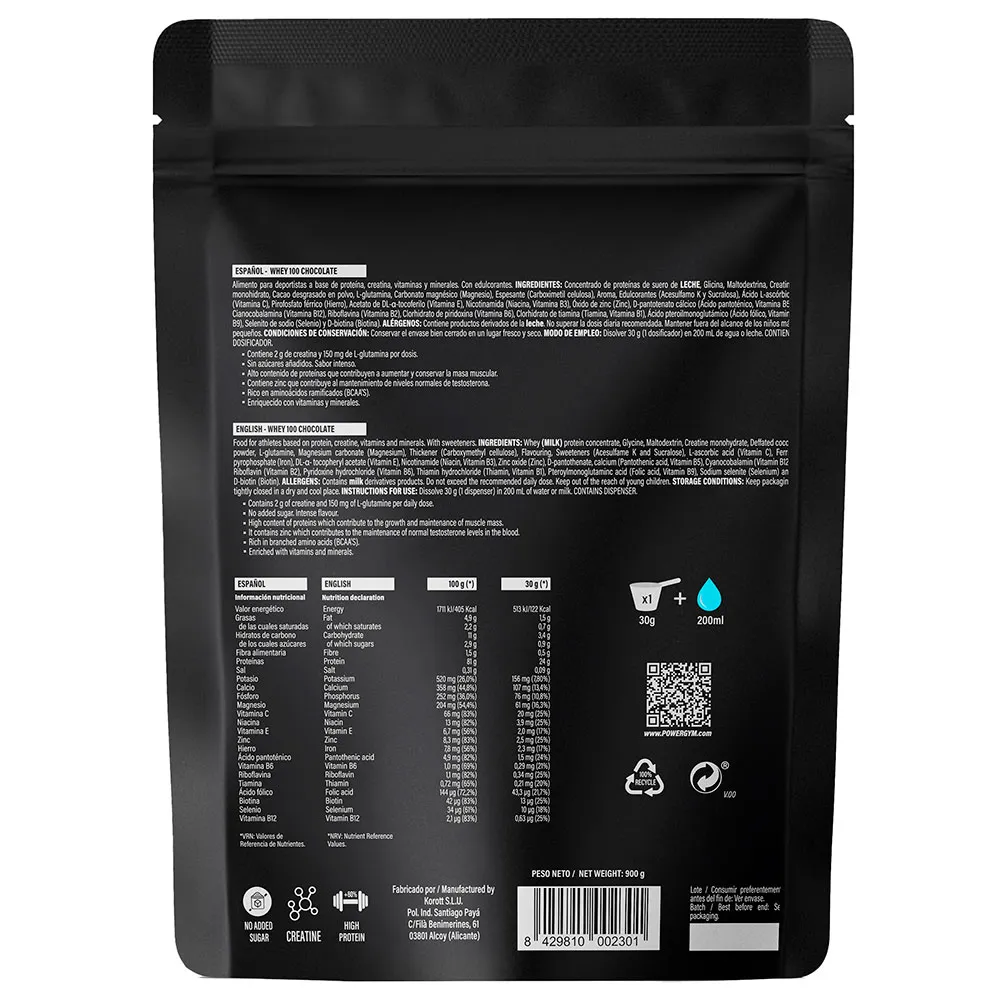 Powergym 100 Myseprotein Sjokolade 900g, One size