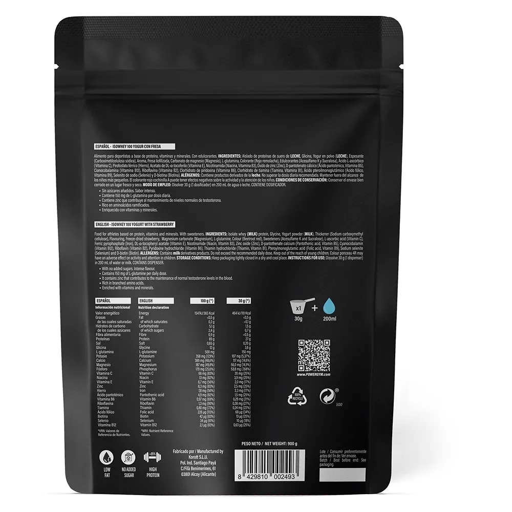 Powergym Isowhey 100 Isolert Myseprotein Yoghurt Og Jordbær 900g, One size
