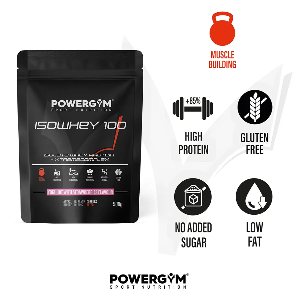 Powergym Isowhey 100 Isolert Myseprotein Yoghurt Og Jordbær 900g, One size