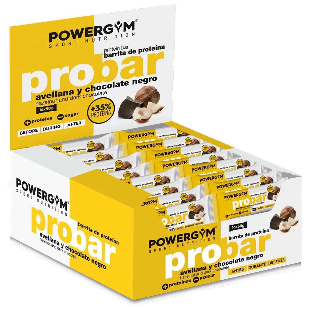 Powergym Probar Proteinbarerboks Mørk Sjokolade Og Hasselnøtt 50g 16 Enheter, Yellow, One Size Powergym Probar Proteinbarerboks Mørk Sjokolade Og Hasselnøtt 50g 16 Enheter, Yellow, One Size