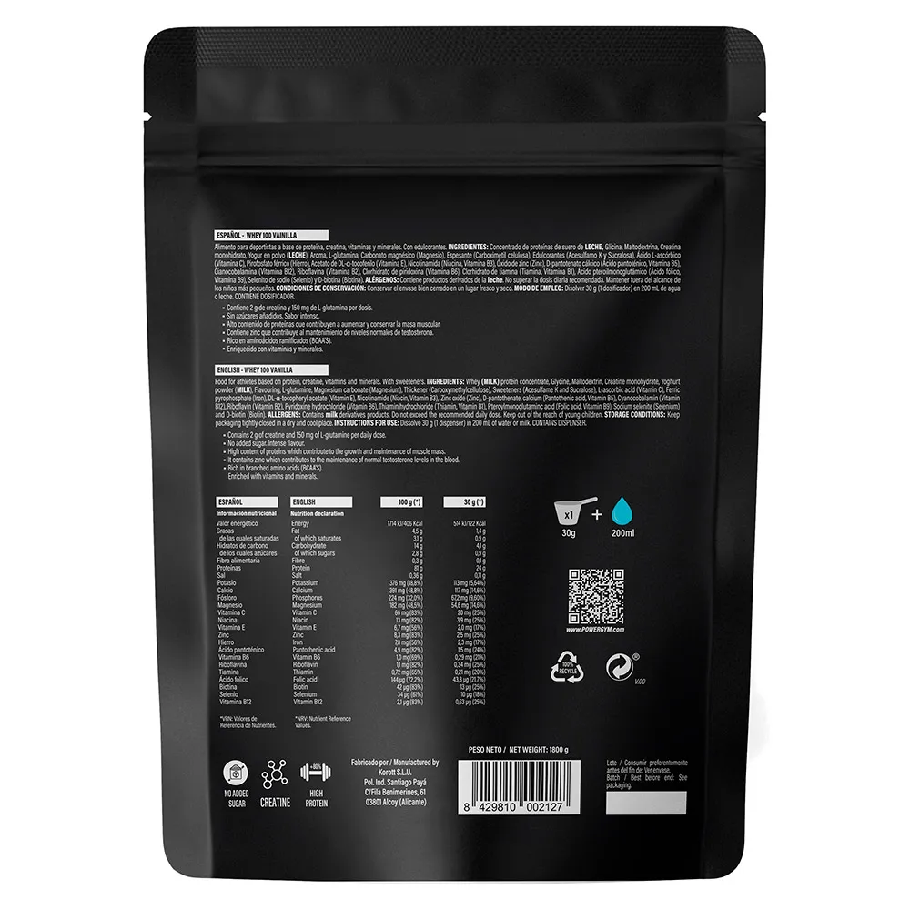 Powergym Whey 100 Protein Vanilje 1800g, One size