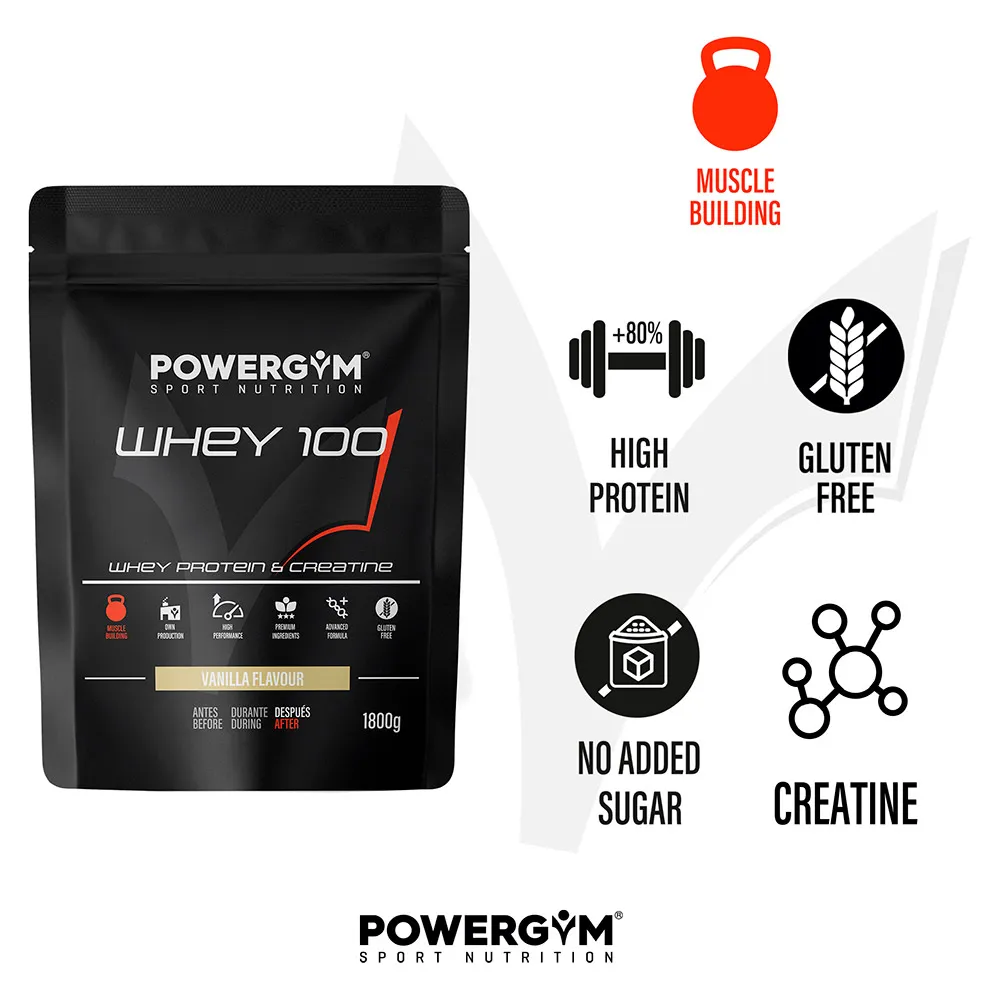 Powergym Whey 100 Protein Vanilje 1800g, One size