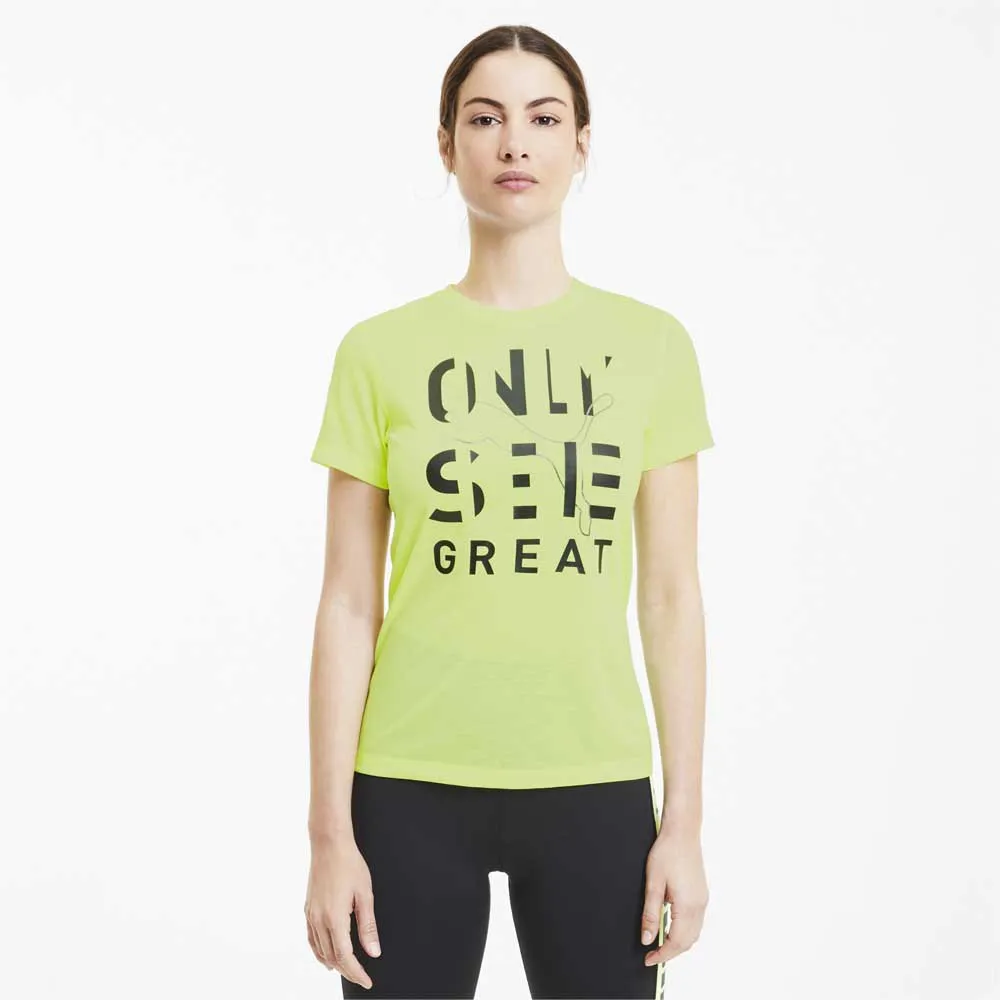 Puma Performance Slogan Kortarmet T-skjorte female, Fizzy yellow / black osg print