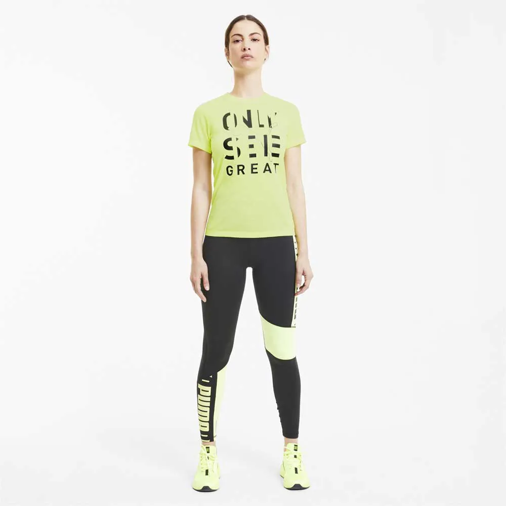 Puma Performance Slogan Kortarmet T-skjorte female, Fizzy yellow / black osg print