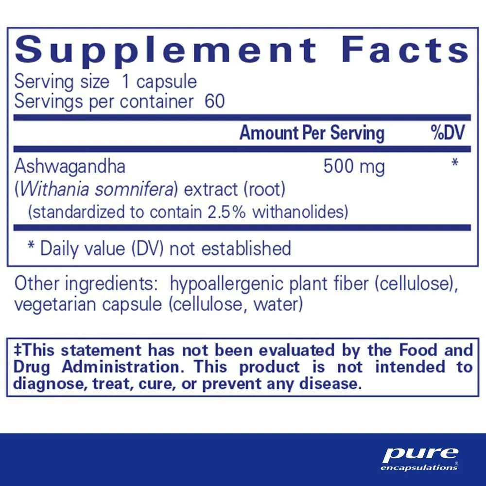 Pure Encapsulations Ashwagandha Kapsler 60 Enheter, One size Pure Encapsulations Ashwagandha Kapsler 60 Enheter, One size