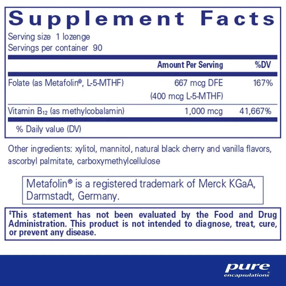 Pure Encapsulations Vitamin B12 Folat 90 Enheter, One size