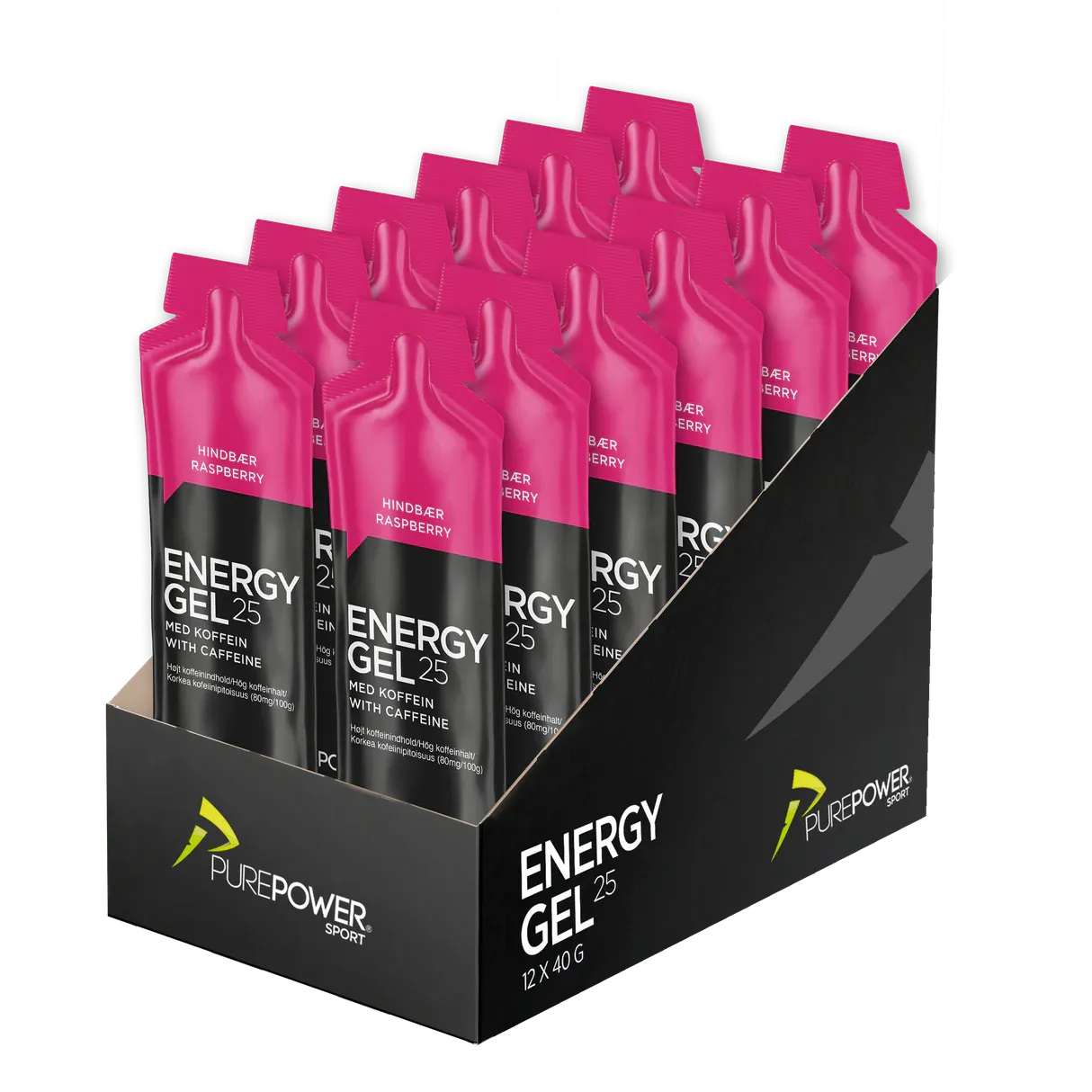 PurePower Koffein Bringebær Energigel 12 stk