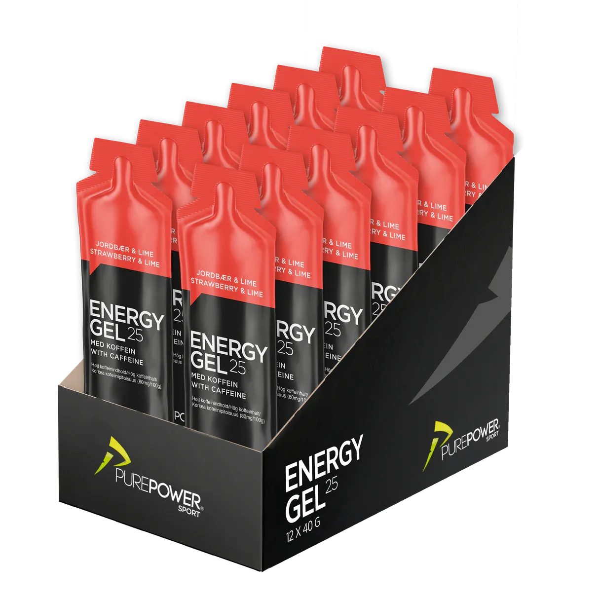 PurePower Koffein Jordbær og Lime Energigel 12 stk PurePower Koffein Jordbær og Lime Energigel 12 stk