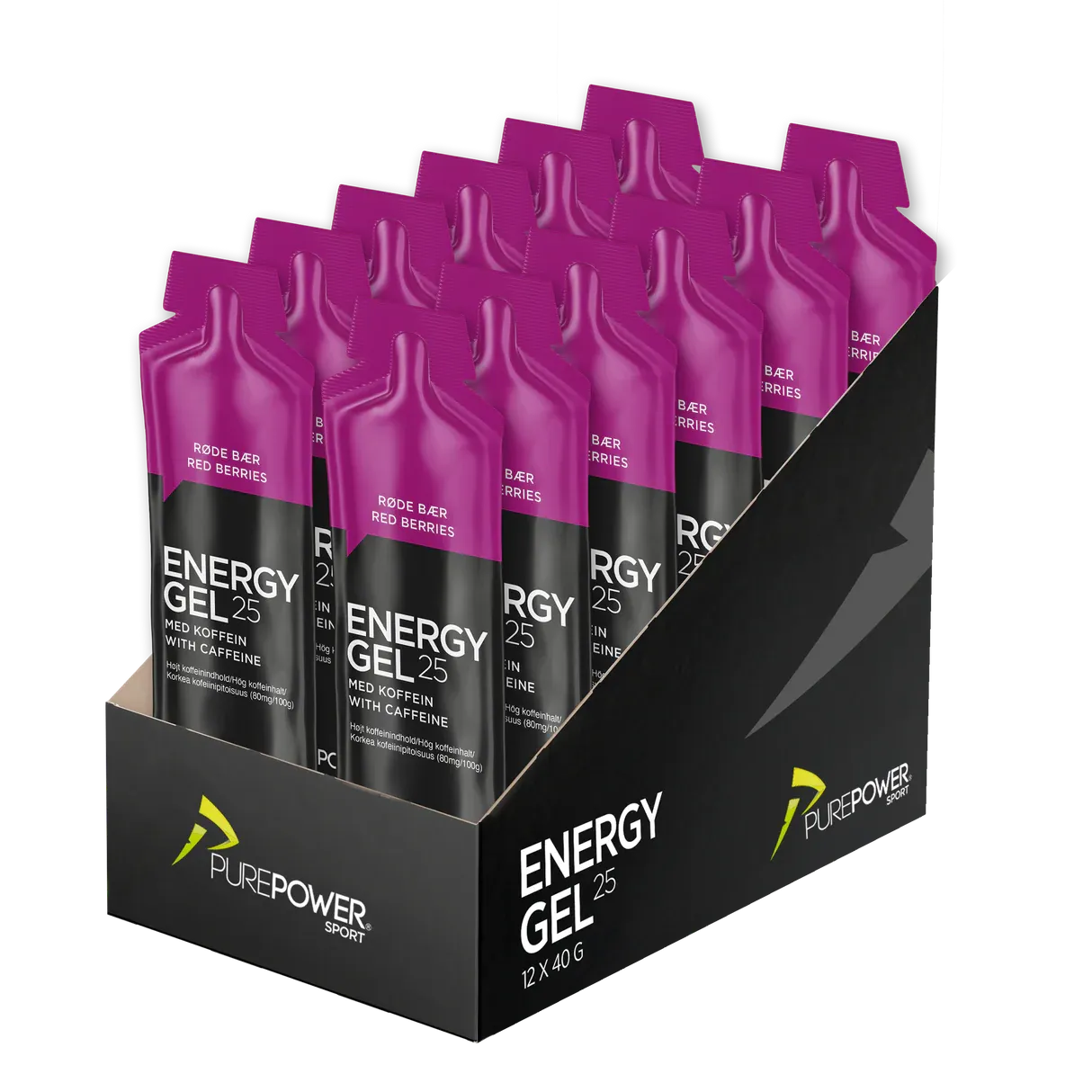 PurePower Koffein Røde Bær Energigel 12 stk
