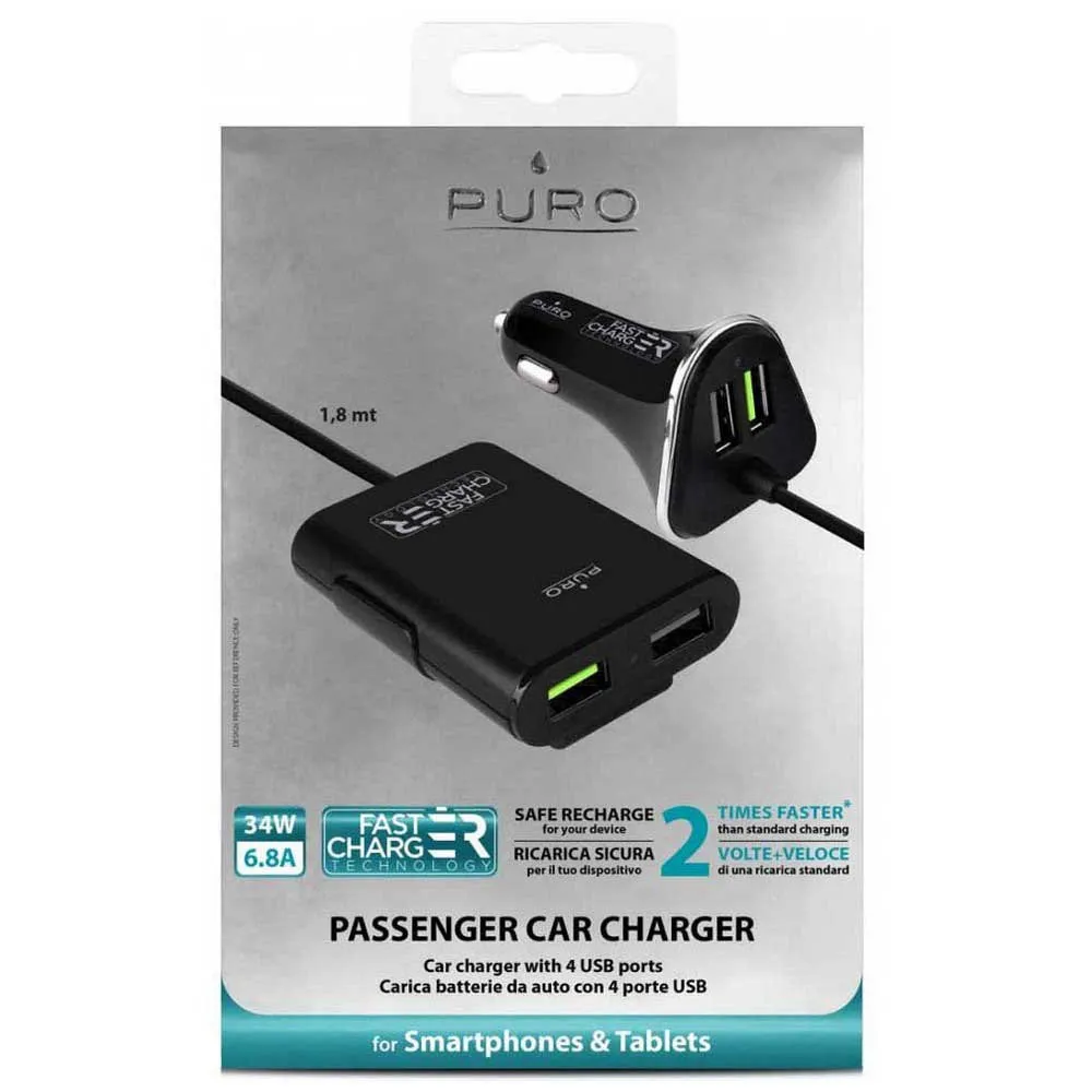 Puro Passenger Usb + Usb 6.8a 2 Ports Lader, Black, One Size