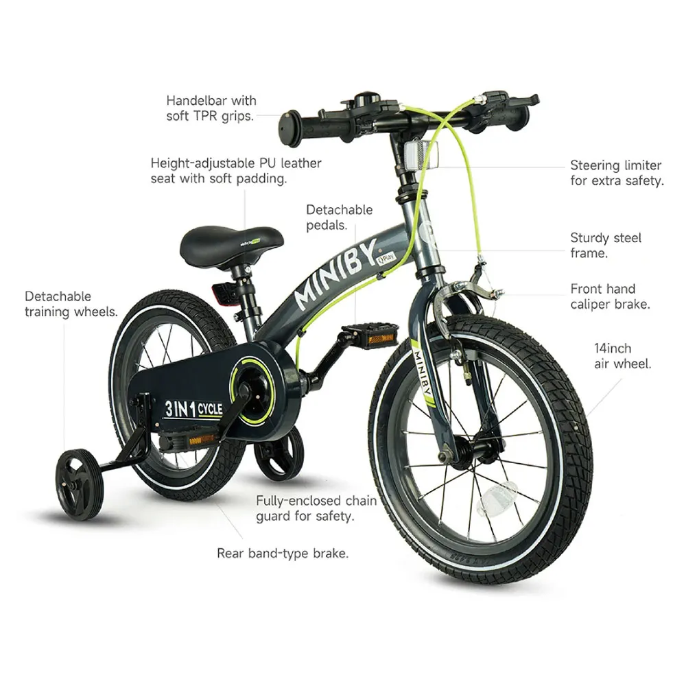 Qplay 3 In 1 Miniby 14´´ Sykkel, Black, One Size, Barnesykkel