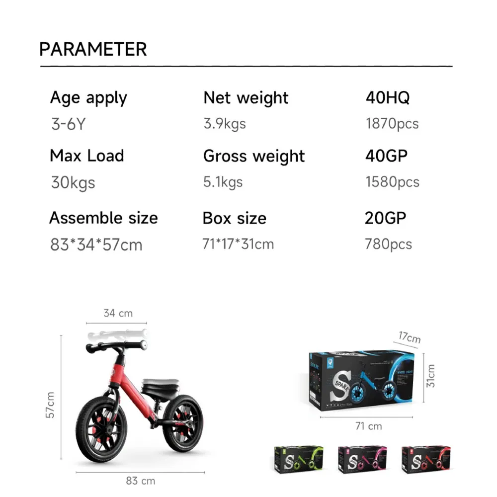 Qplay Spark 12´´ With Led Lights Løpesykkel, Barnesykkel