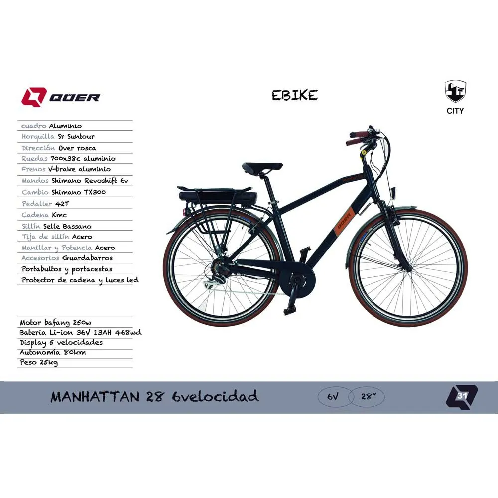 QÜer Ebike Manhattan 28´´ Elektrisk Sykkel, Black, One Size, 468Wh, Elsykkel