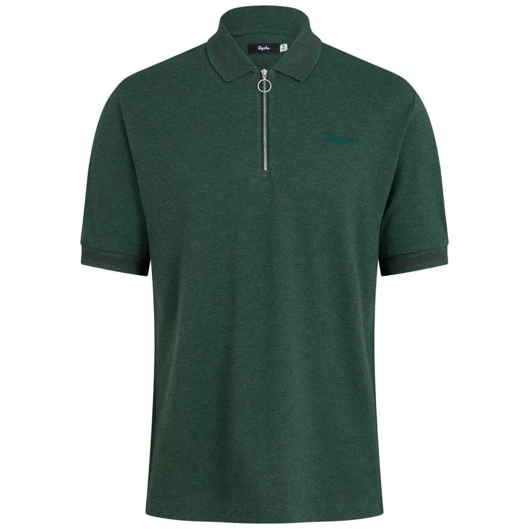 Rapha Logo Zip Polo, Dark green marl