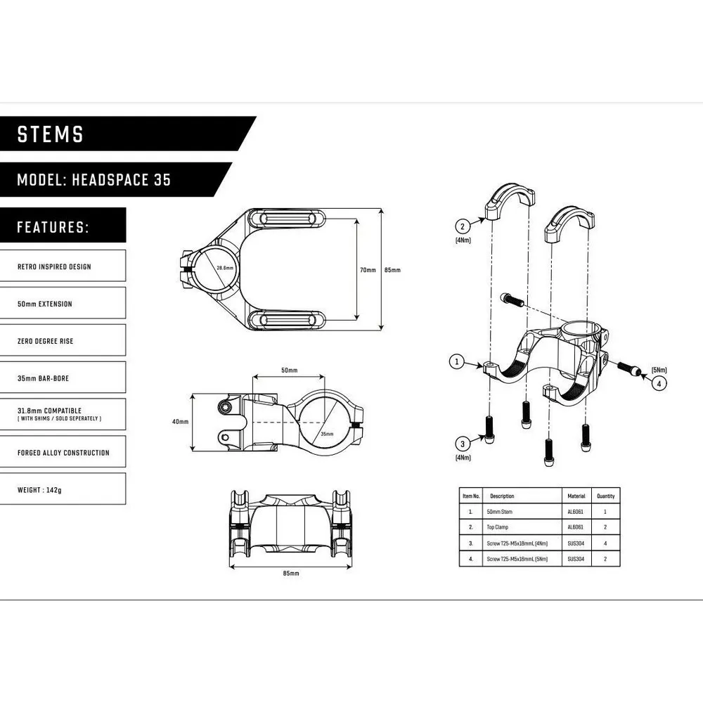 Ride Handlebar Headspace Sykkelstyrestem