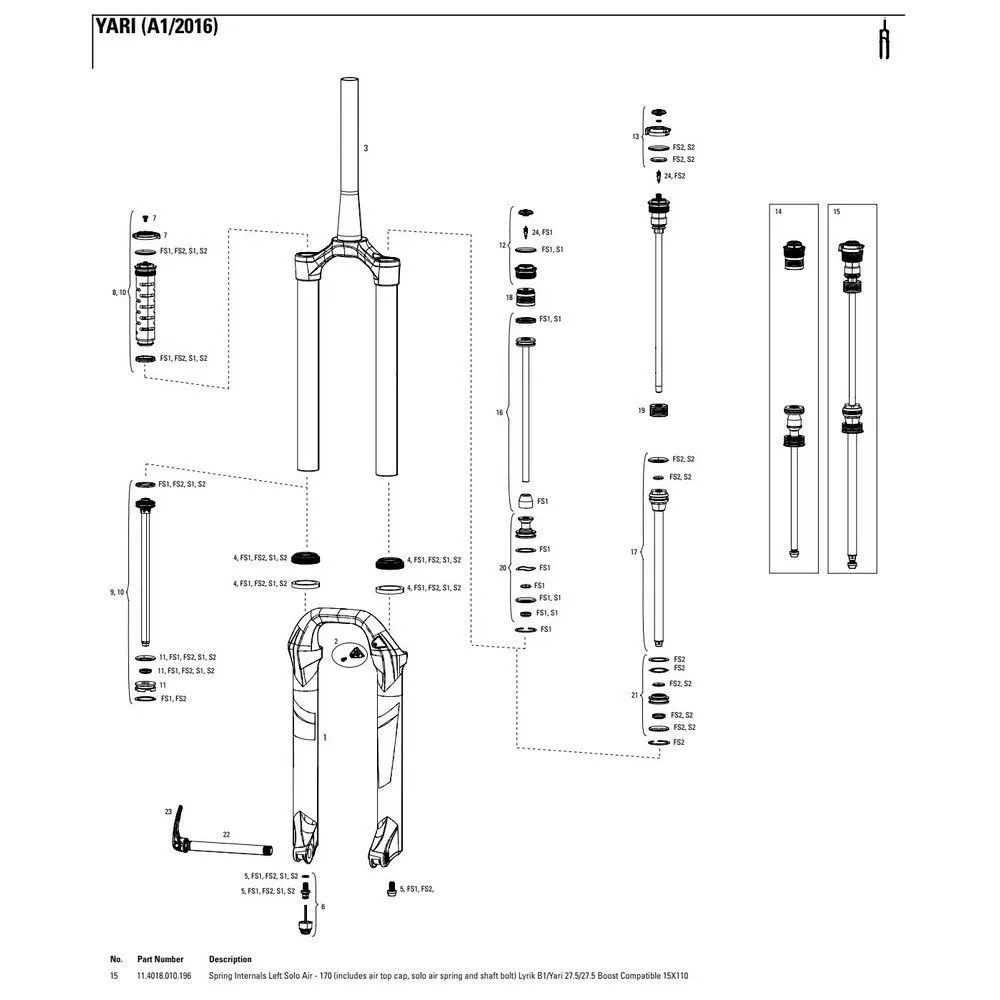 Rock Shox Lyrik/yari 27.5´´ 170 Mm Solo Air Left Springs Interne, Black, One Size