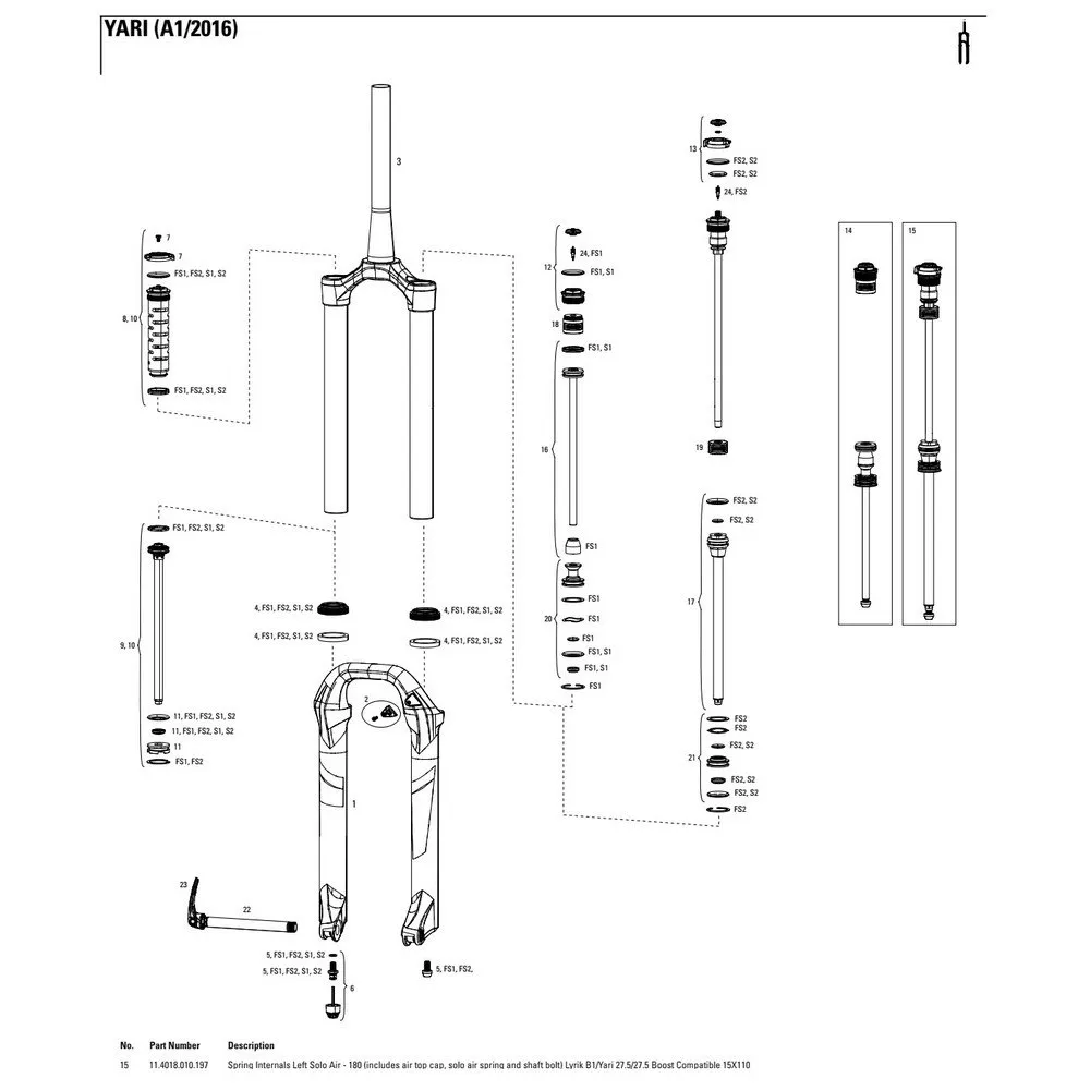 Rock Shox Lyrik/yari 27.5´´ 180 Mm Solo Air Left Springs Interne, Black, One Size