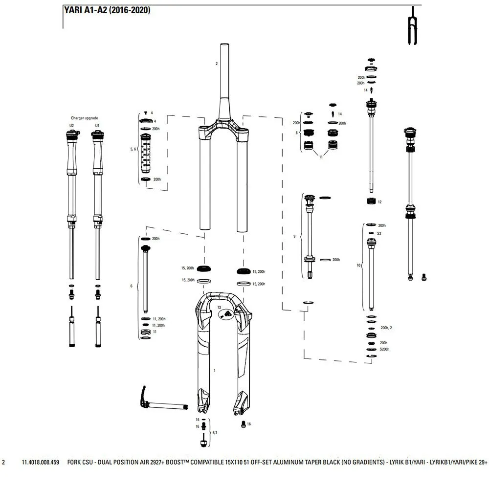 Rock Shox Lyrik/yari Dual-p Air Boost Gaffel For Krone/styrerør/overrør-samling, Black, 27.5-29"