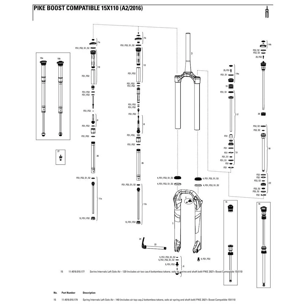 Rock Shox Pike 27´´/29´´ 140 Mm Boost Solo Air Left Springs Interne, Black, One Size