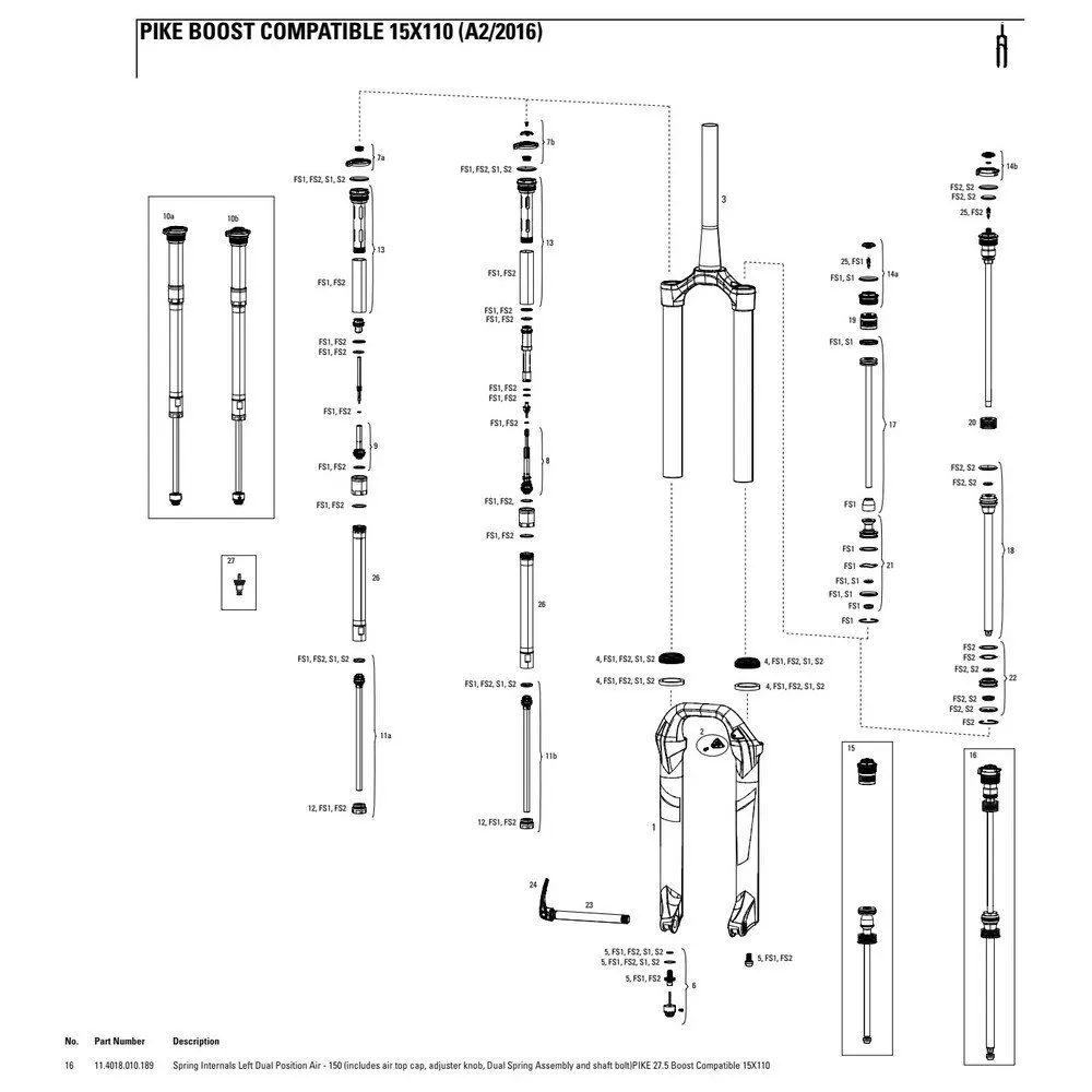 Rock Shox Pike 27.5´´ 150 Mm Dual Position Air Left Springs Interne, Black, One Size