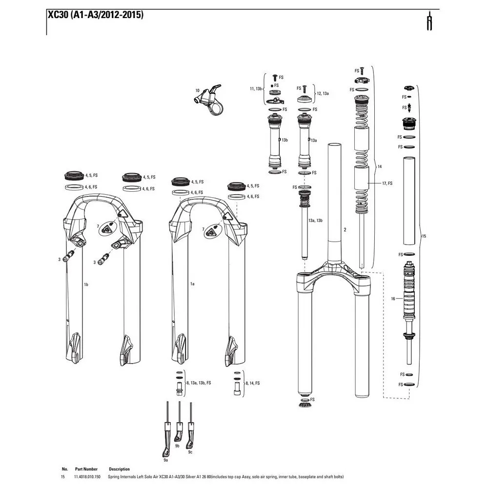 Rock Shox Solo Air Xc30 26 80 Left Springs Interne, Black, One Size