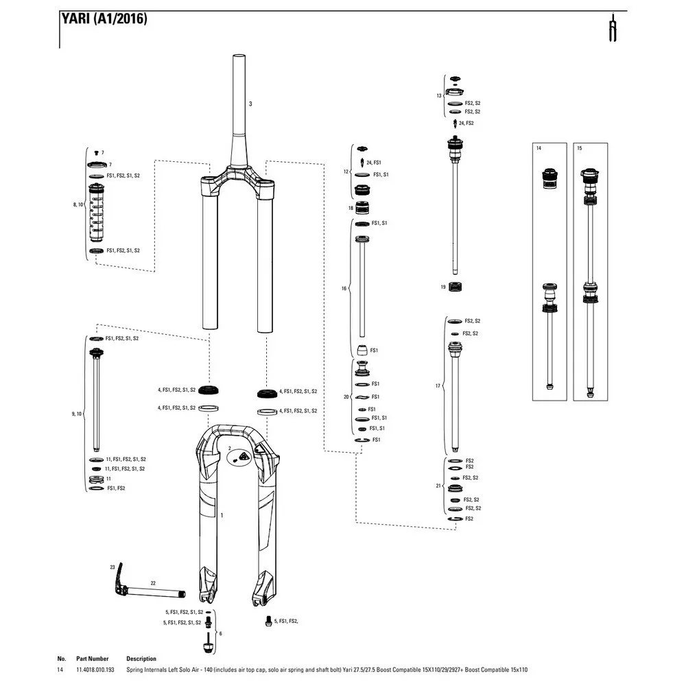 Rock Shox Yari 140 Mm Solo Air Boost Left Springs Interne, Black, One Size