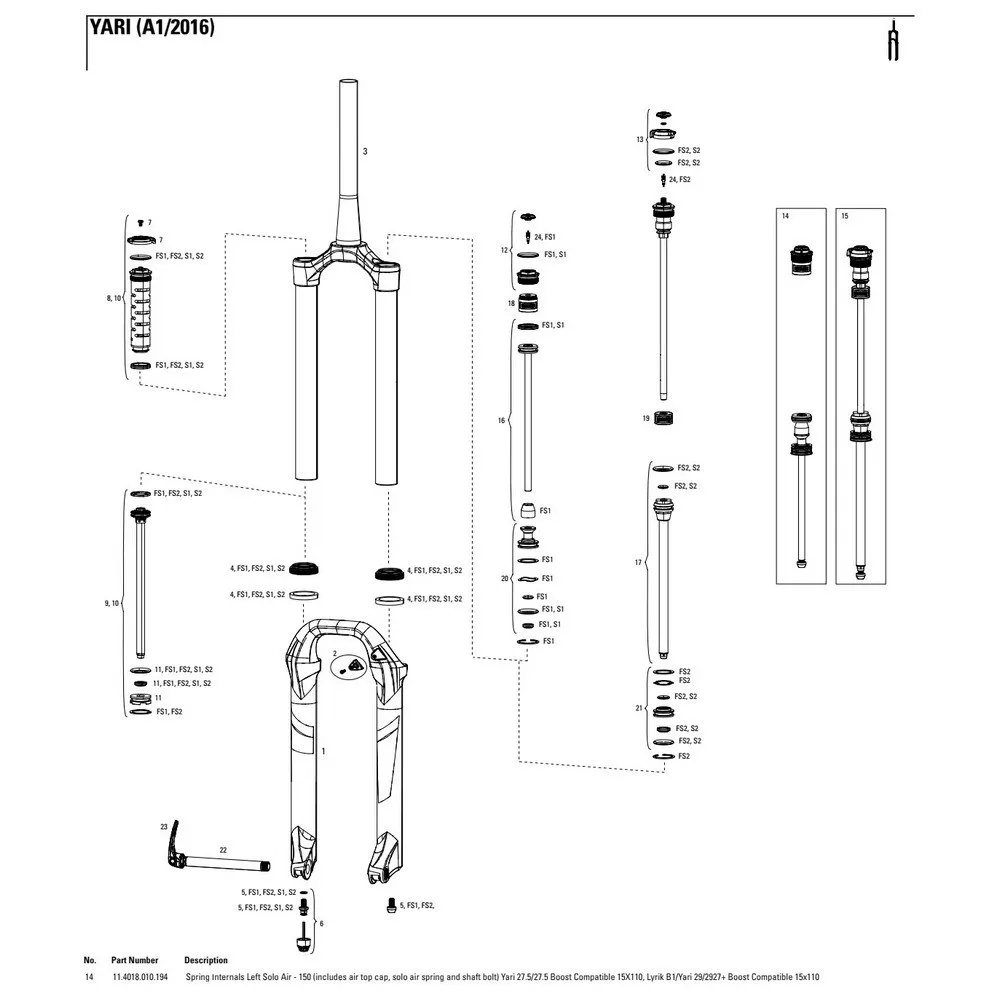 Rock Shox Yari/lyrik 150 Mm Solo Air Left Springs Interne, Black, One Size