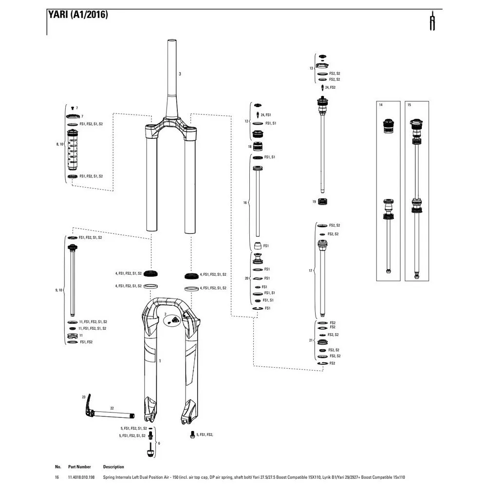 Rock Shox Yari/lyrik 150 Mmdual Position Air Left Springs Interne, Black, One Size